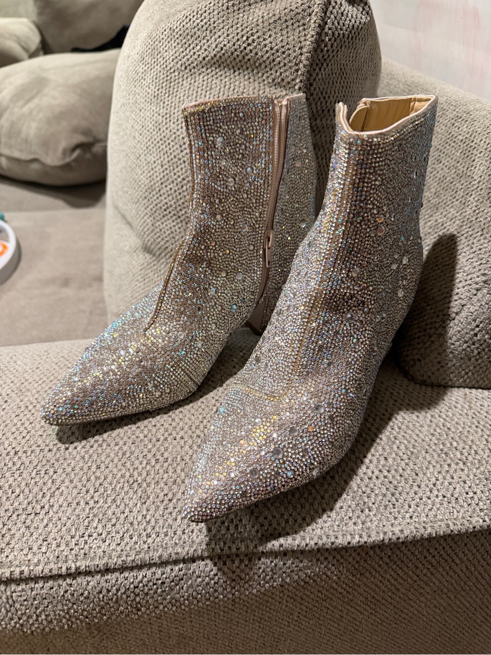 Betsey Johnson silver glass rhinestone Kyla boots. Size 6